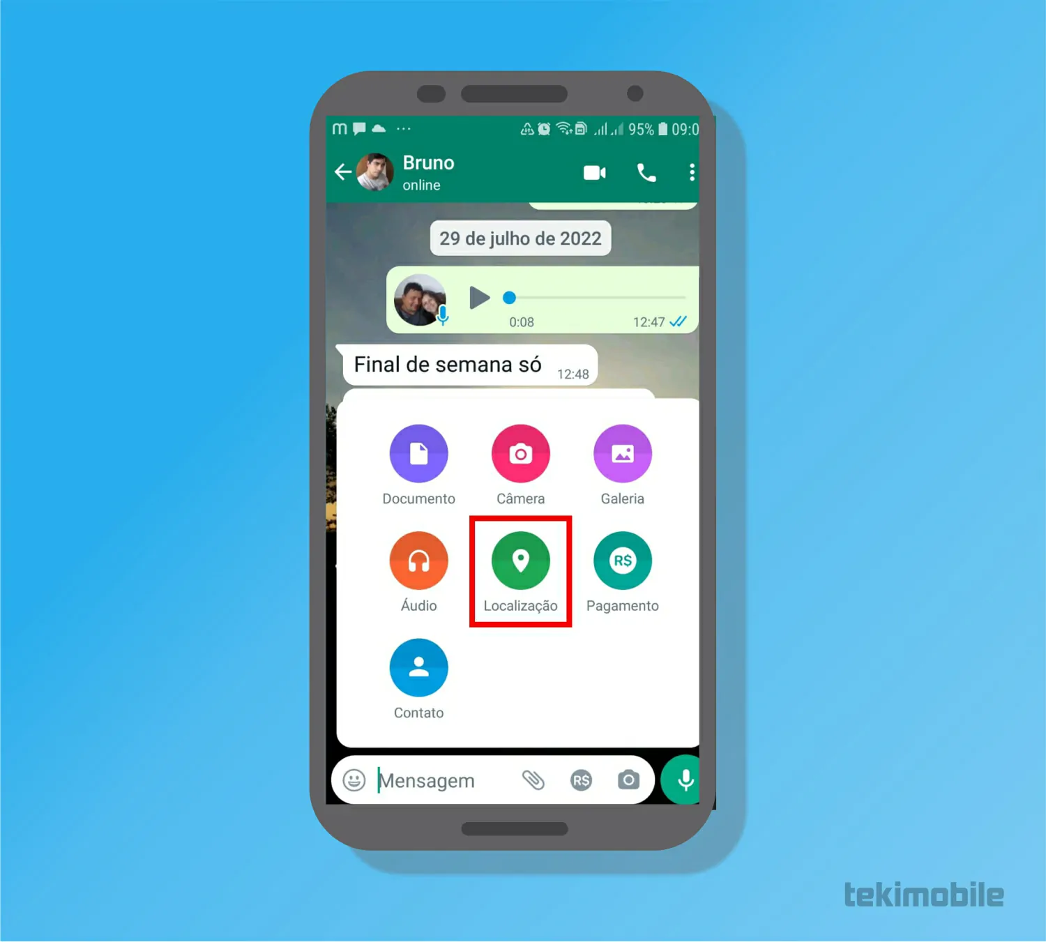 Toque em Localização - Como rastrear pelo WhatsApp