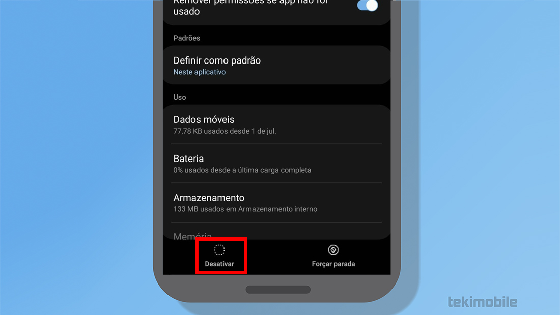 Toque em desativar e pronto
