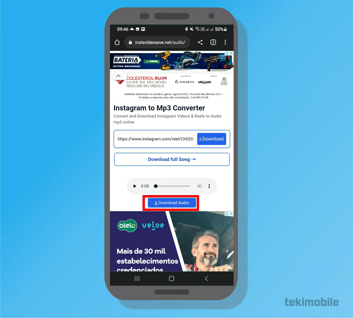 Toque em download - Como baixar um áudio do Instagram