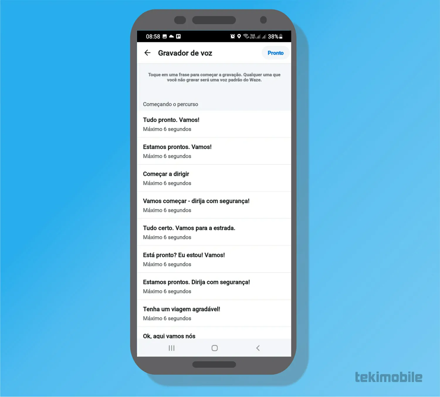 Toque em uma opção - Como mudar a voz do Waze