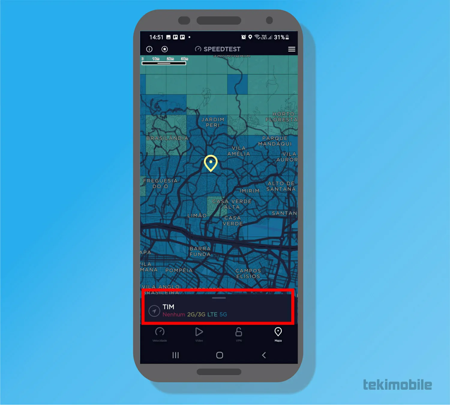 Toque sobre a opção ou arasste-a para cima para revelar mais operadoras - Como saber se minha cidade tem 5G