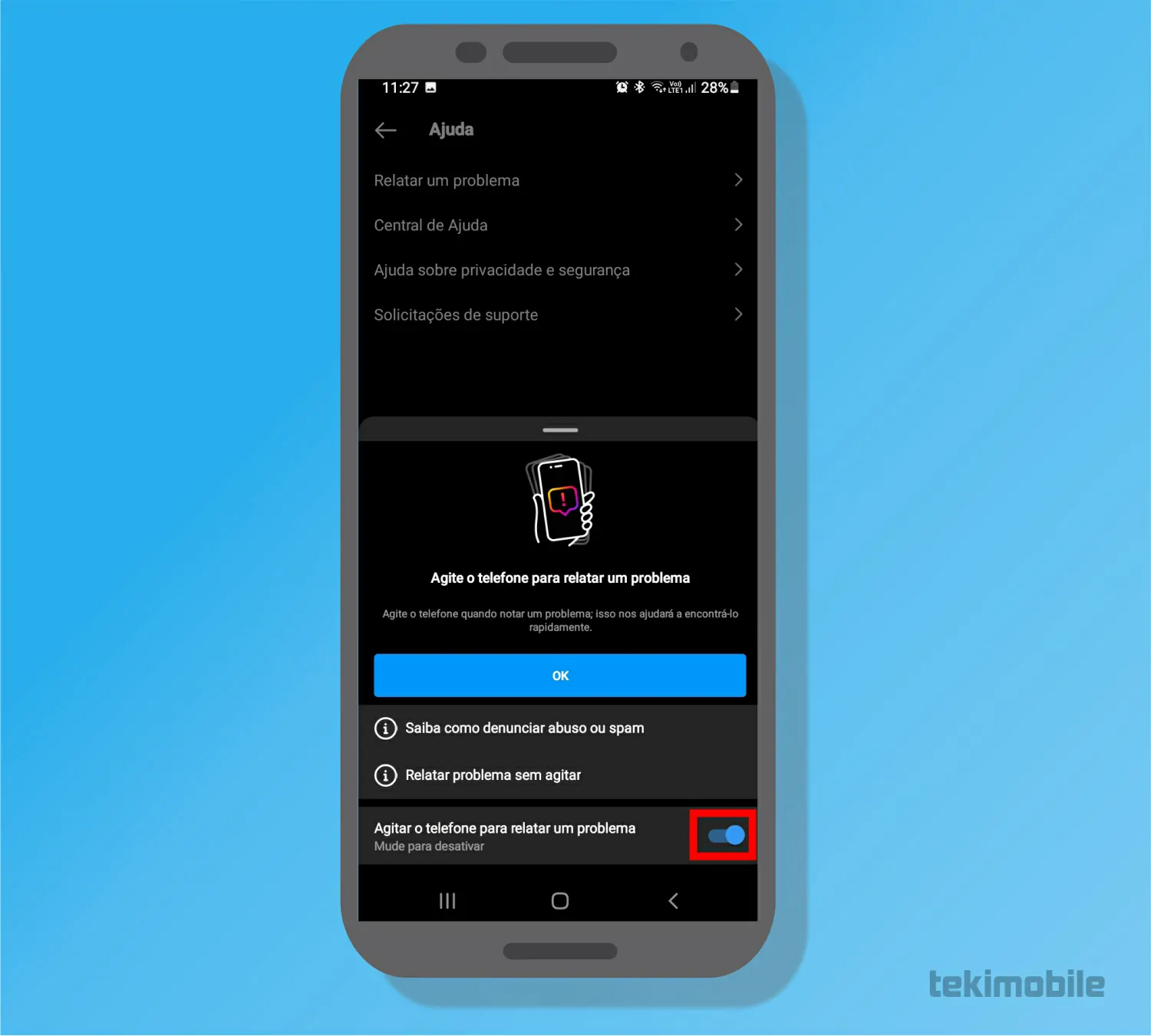 Toque sobre o interruptor - Como recuperar a conta do Instagram bloqueada ou suspensa