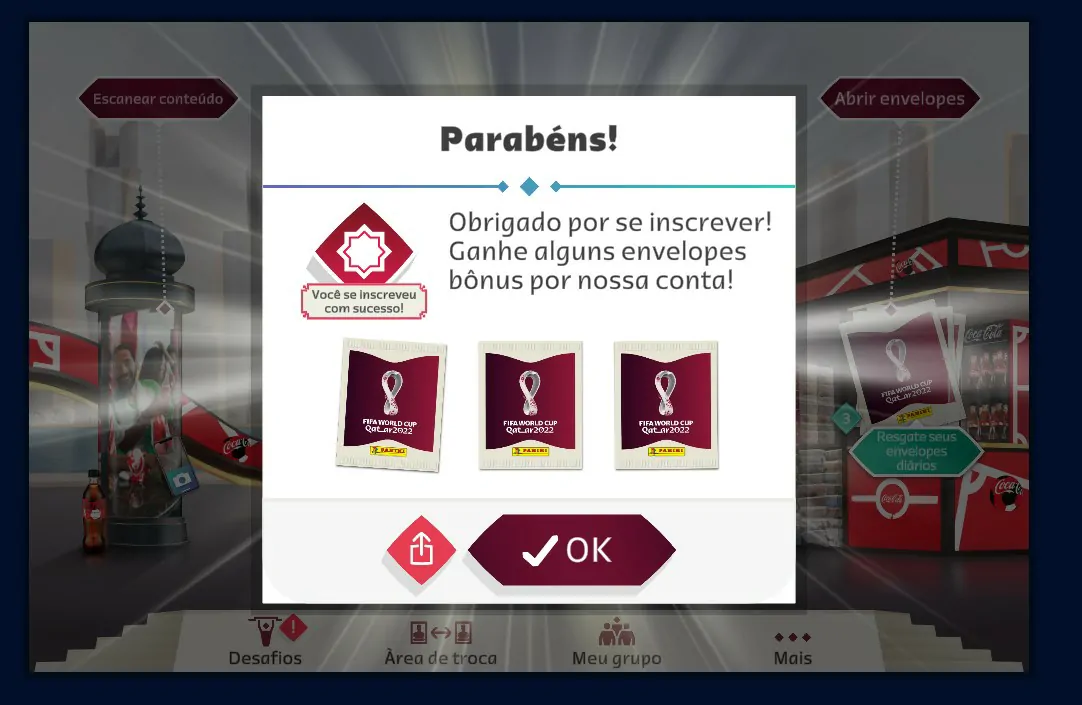 ganhou três pacotes - Colecione figurinhas virtuais da Copa do mundo 2022