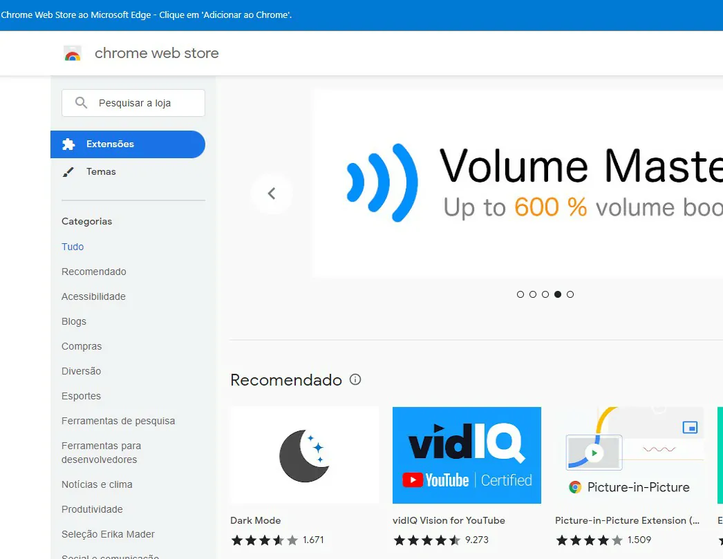 navegue entre as opções - Como instalar extensões no Edge [mesmas do Chrome]