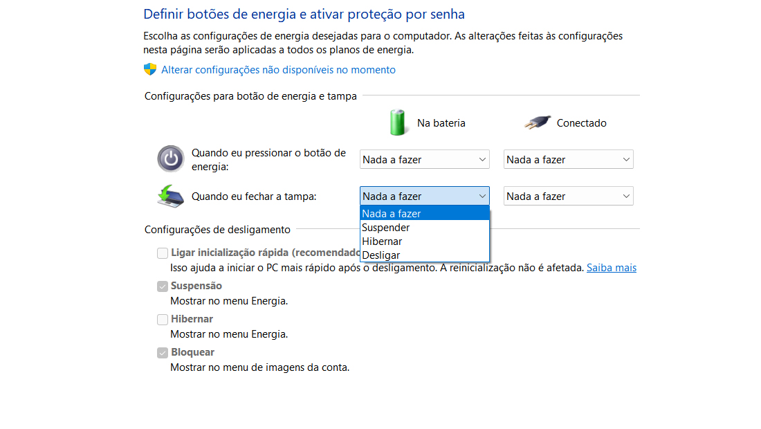 O sistema oferece várias opções