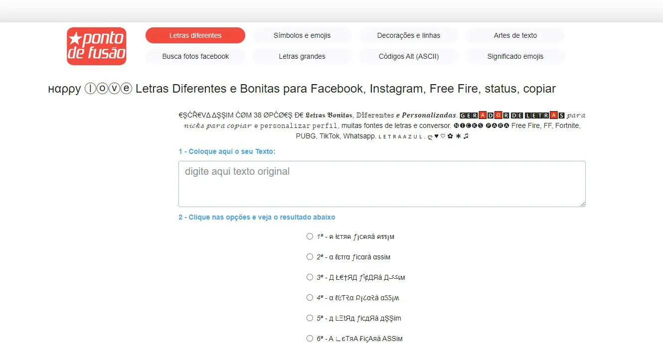 ponto de fusão - Fontes para nicks 5 sites com fontes e caracteres especiais