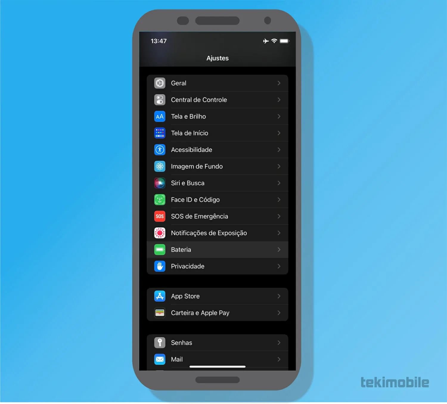 toque em bateria - Como configurar porcentagem de bateria no iPhone