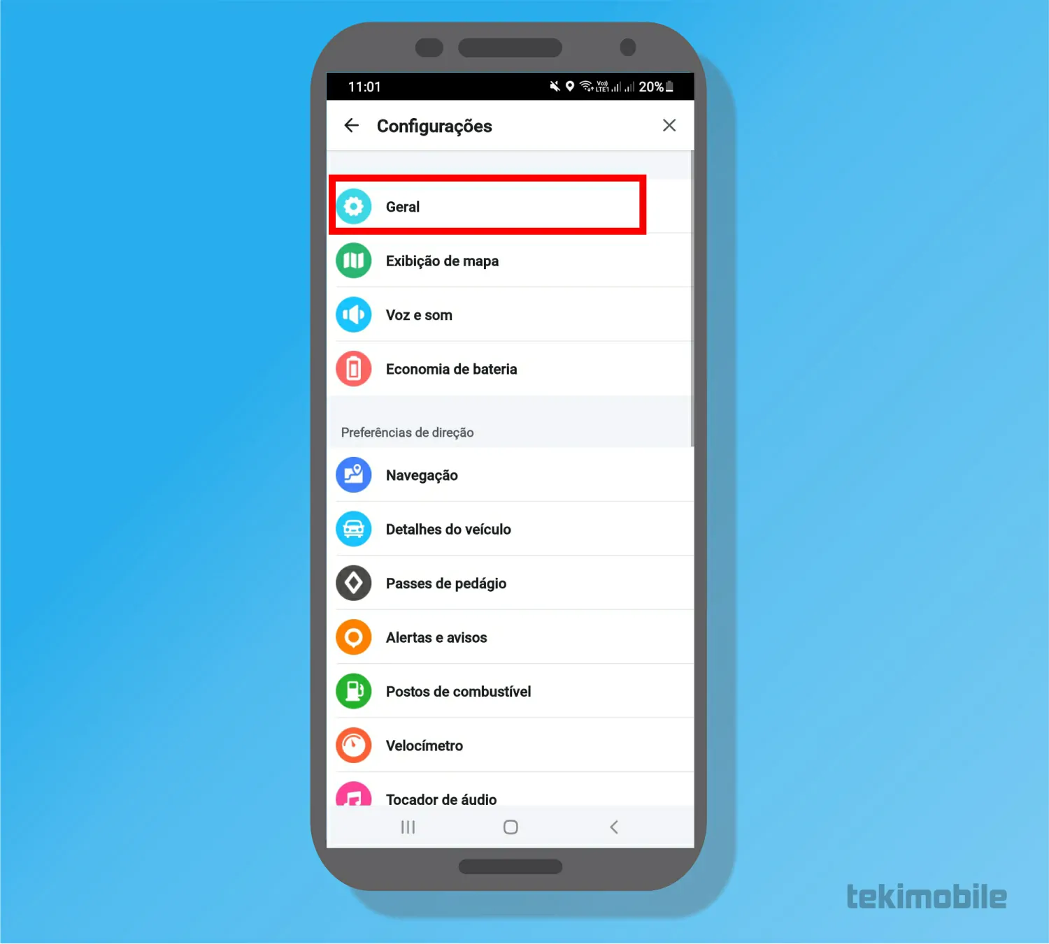 toque em geral - Como mudar o Waze para português