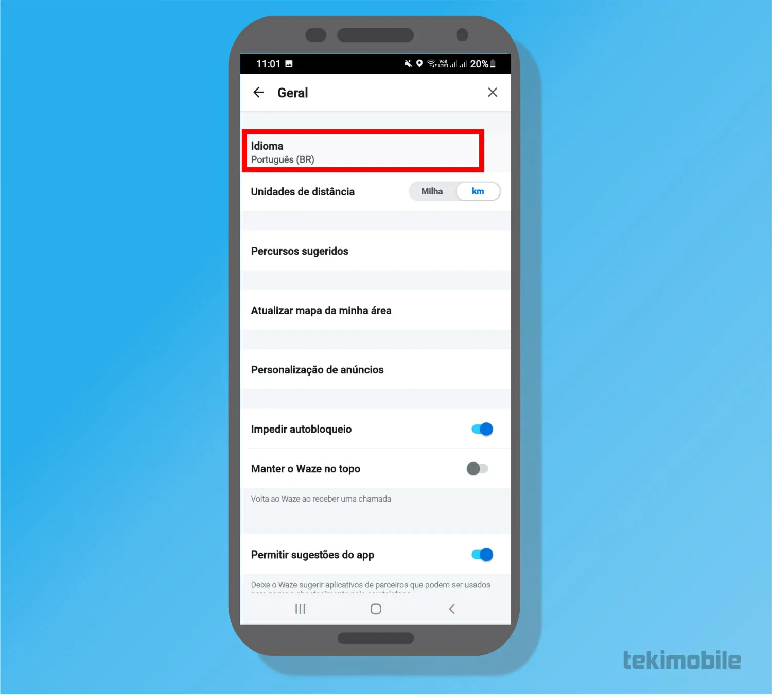 toque em idioma - Como mudar o Waze para português