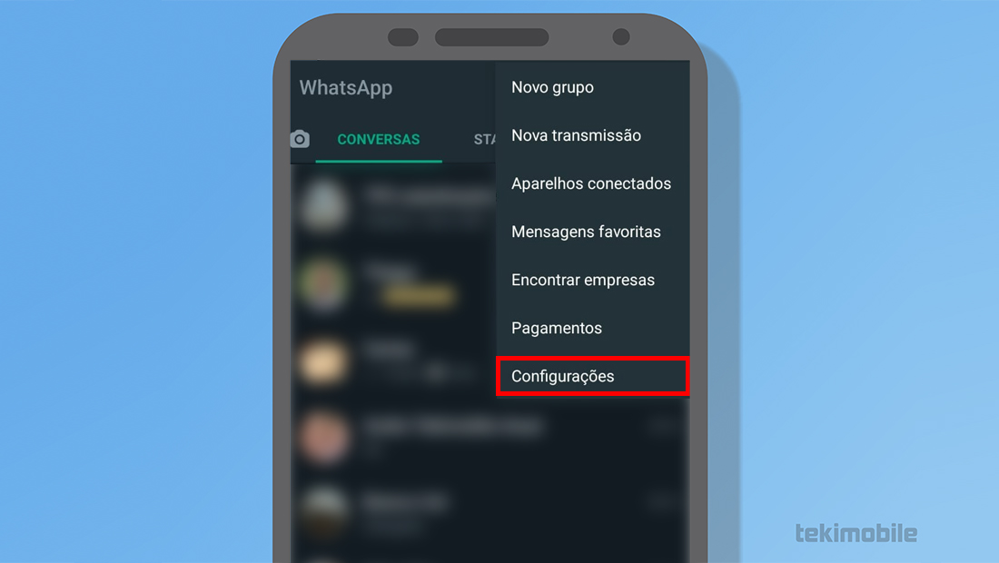 As configurações são a última opção da aba