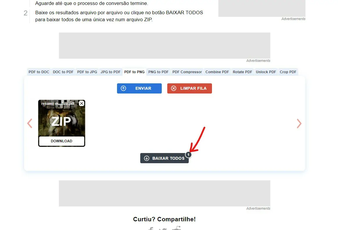 Clique em Baixar todos - Como converter PDF para PNG