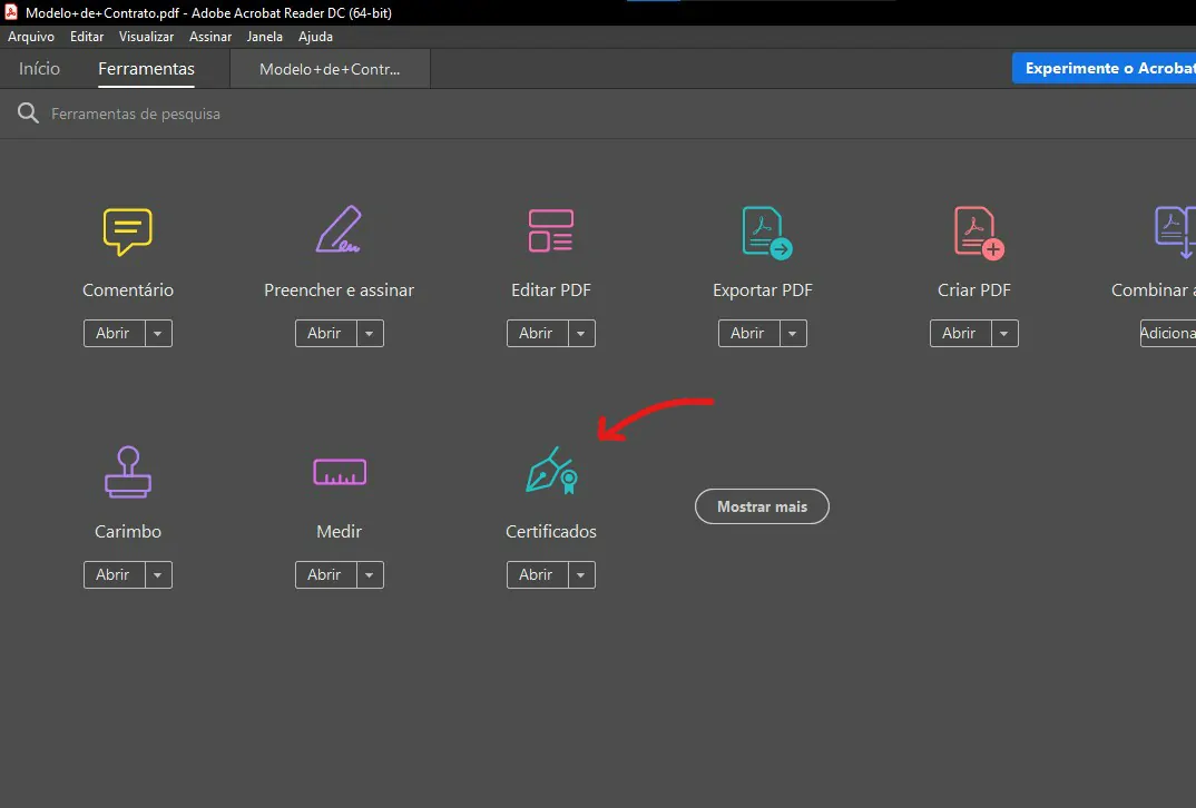 Clique em Certificados - Como assinar PDF com certificado digital
