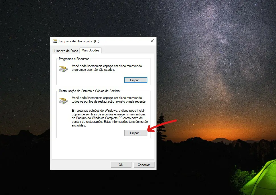 Clique em Limpar - 6 maneiras de como liberar espaço no PC
