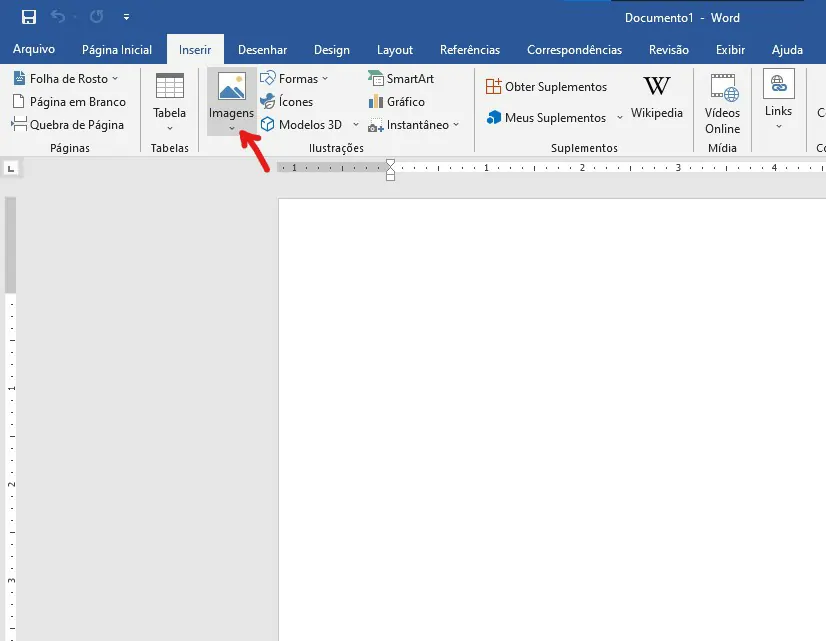 Clique sobre a opção de imagens - Como colocar imagens no Word e Excel