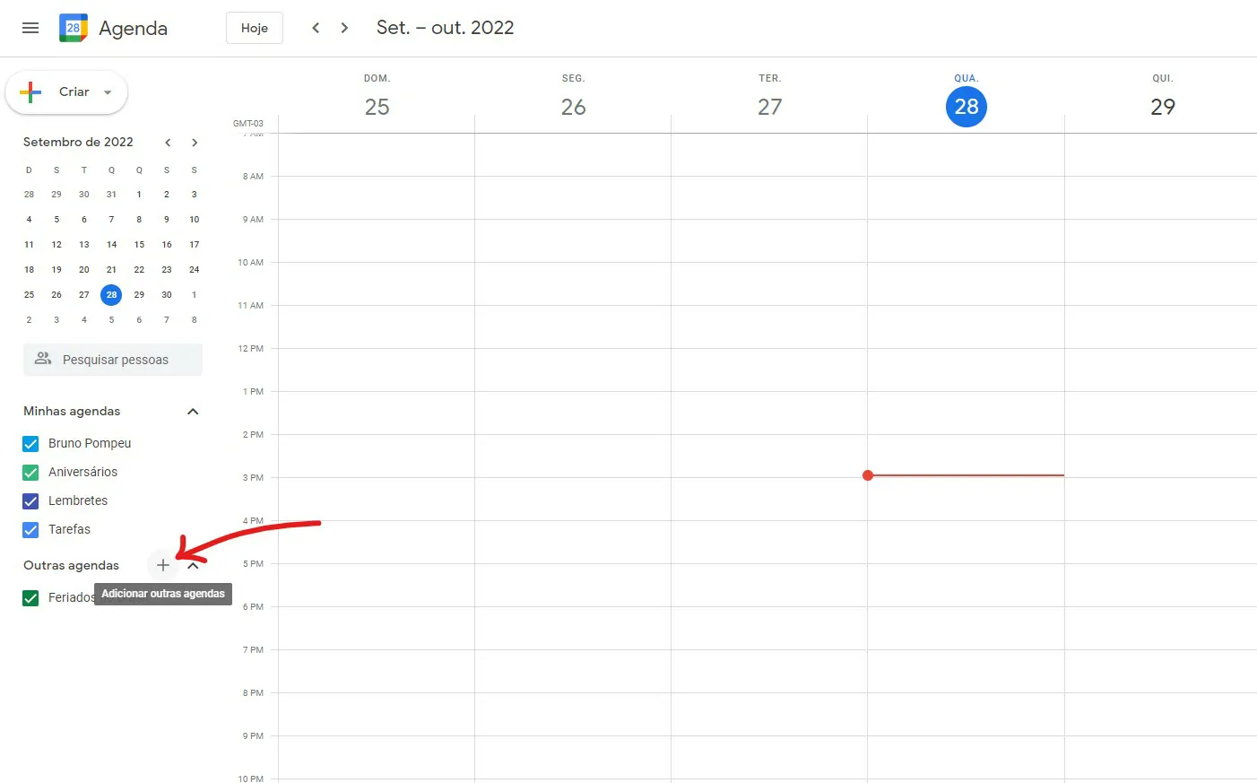 Clique sobre o + para criar uma agenda - Como agendar jogos da Copa do Mundo no Google Agenda e Calendário do iOS