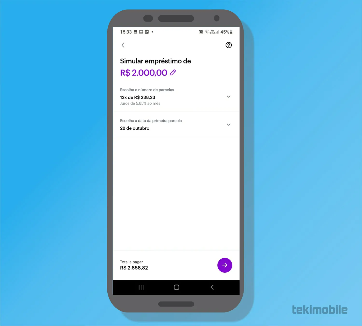 Configure sua opção de crédito - Como fazer empréstimo no Nubank