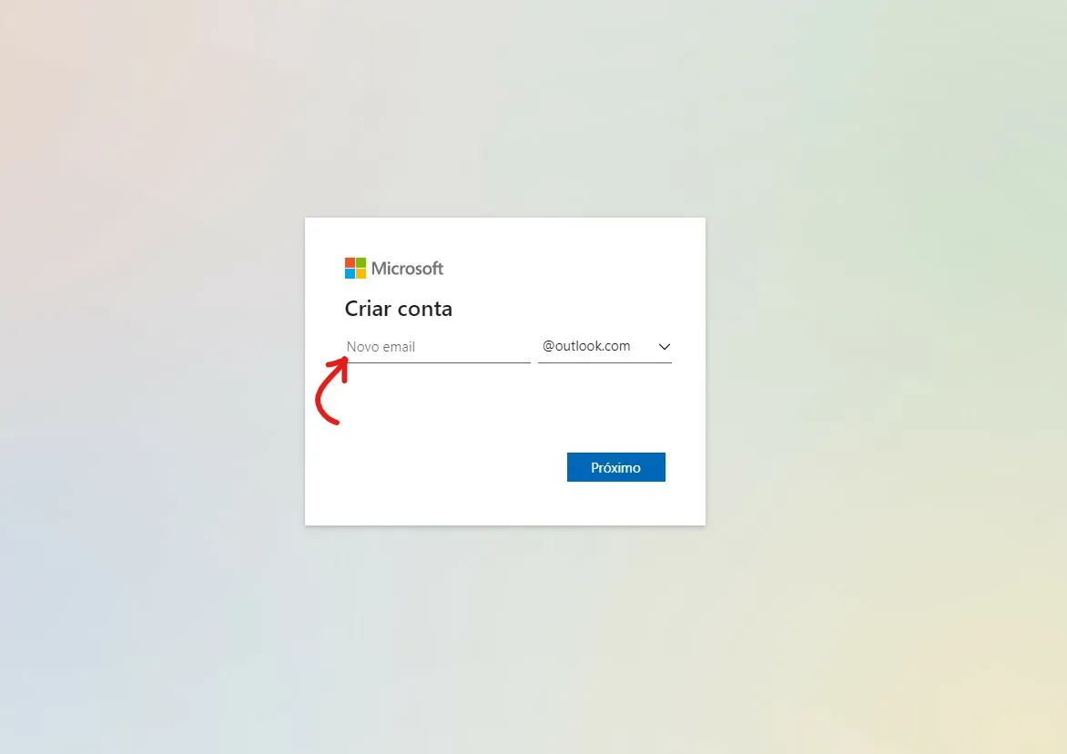 Entre com o nome da sua conta - Como criar um e-mail no Outlook