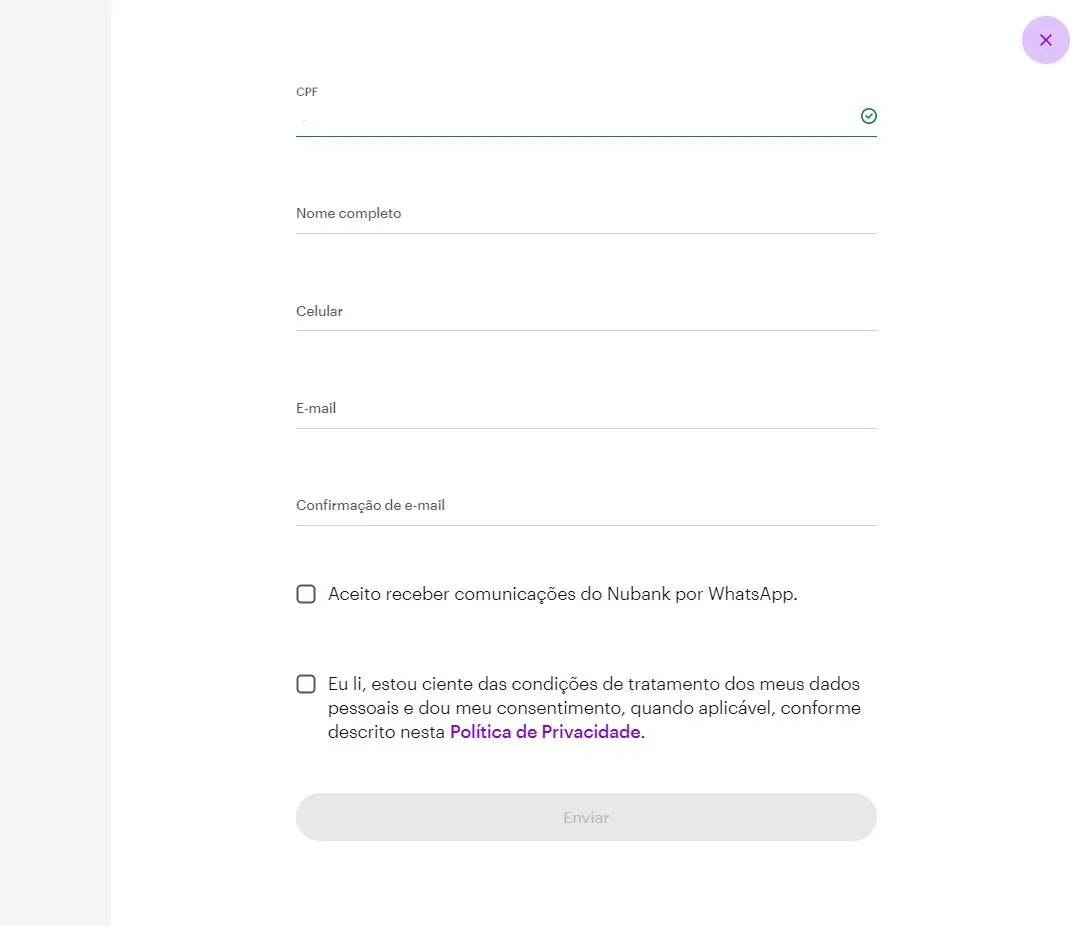 Entre com outros dados - Como pedir cartão do Nubank