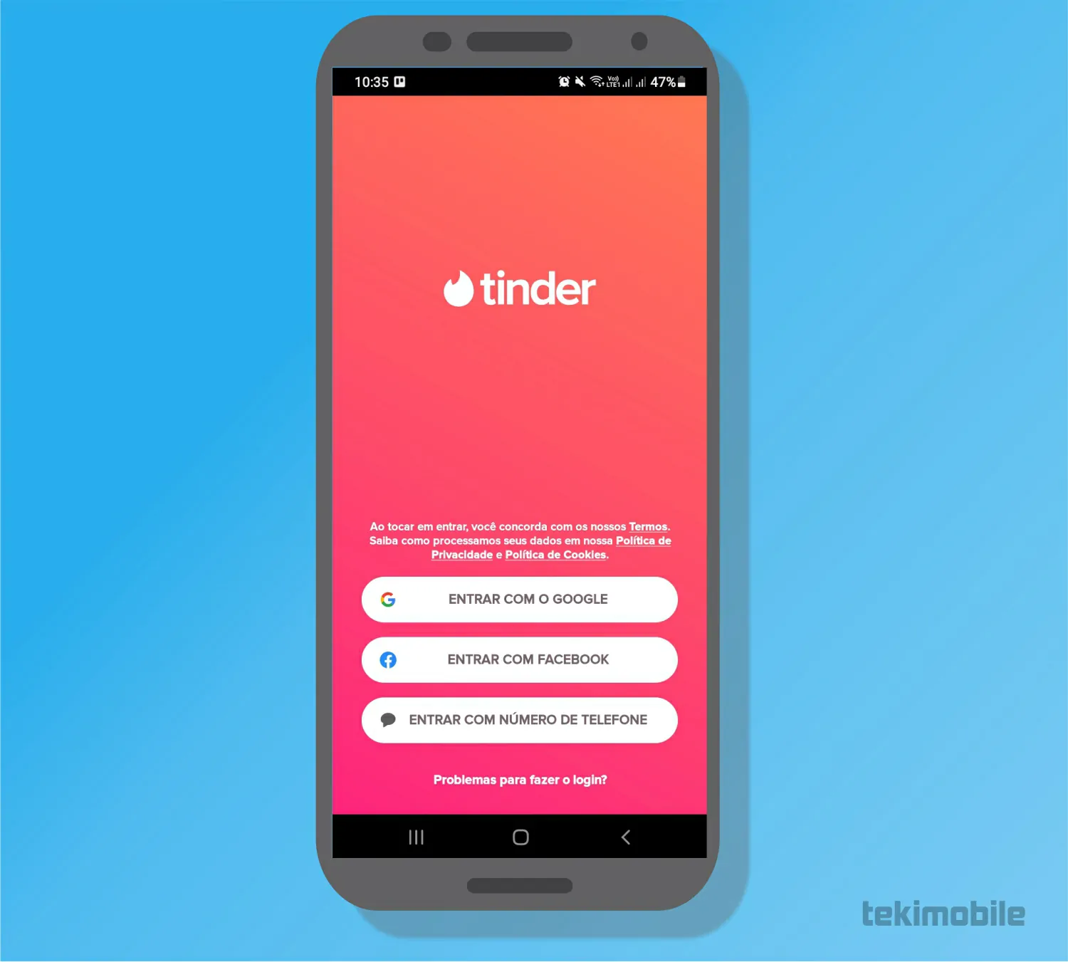 Entre com sua conta - Como vincular o Tinder ao Instagram