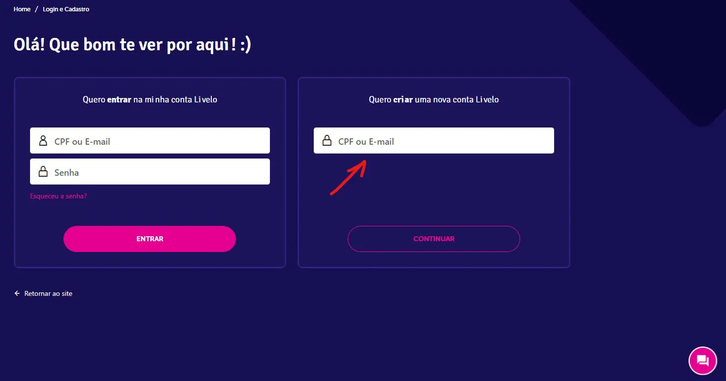Insira seu email ou cpf- Como ganhar milhar com o Nubank