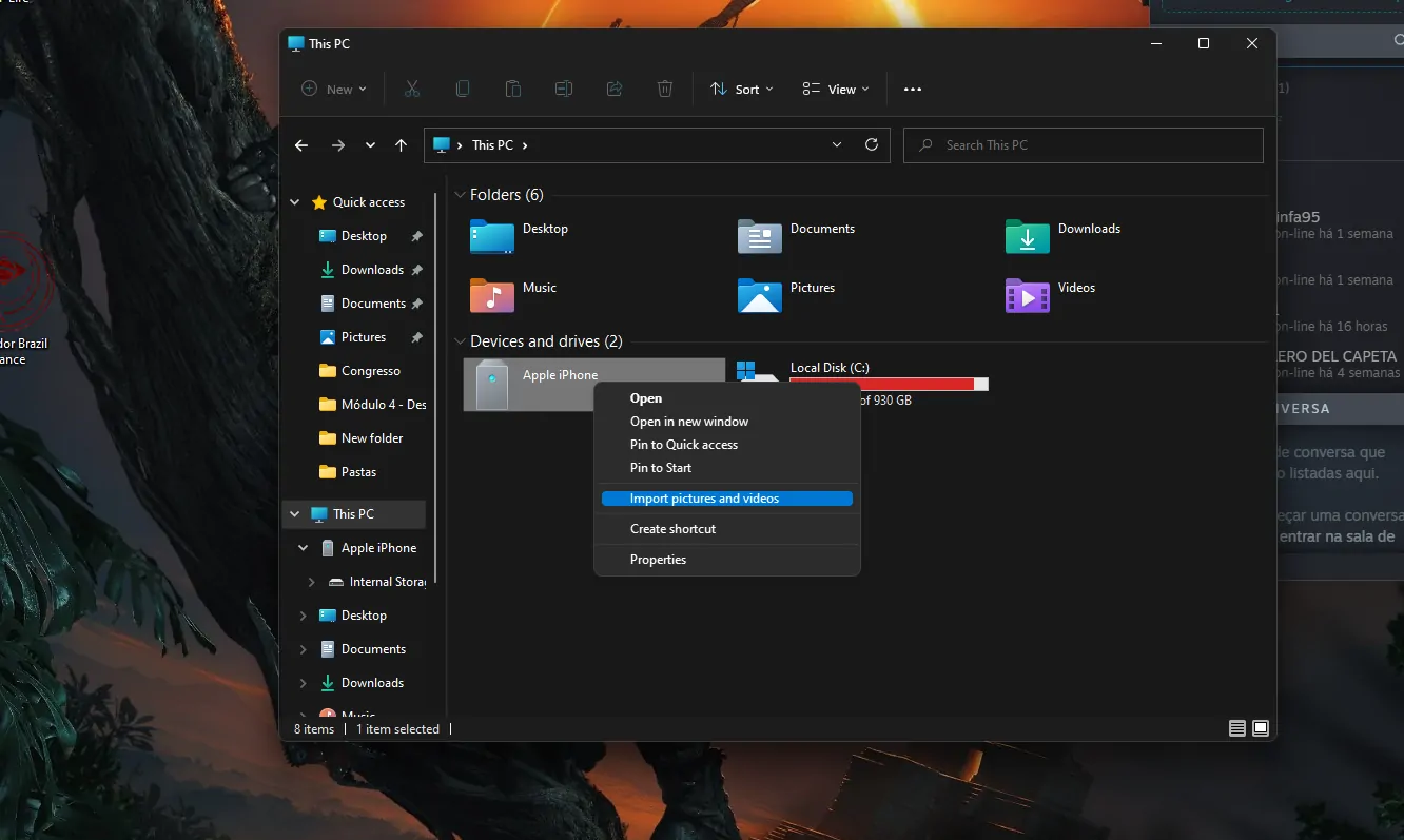 Selecione Importar - Como copiar fotos do iPhone para o PC Windows
