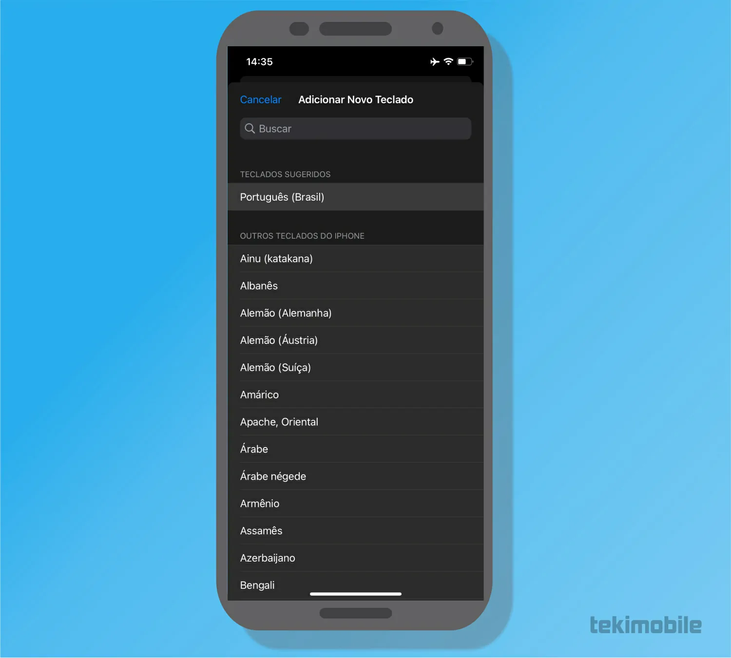 Selecione idioma - Como mudar o idioma do Teclado do iPhone (iOS)