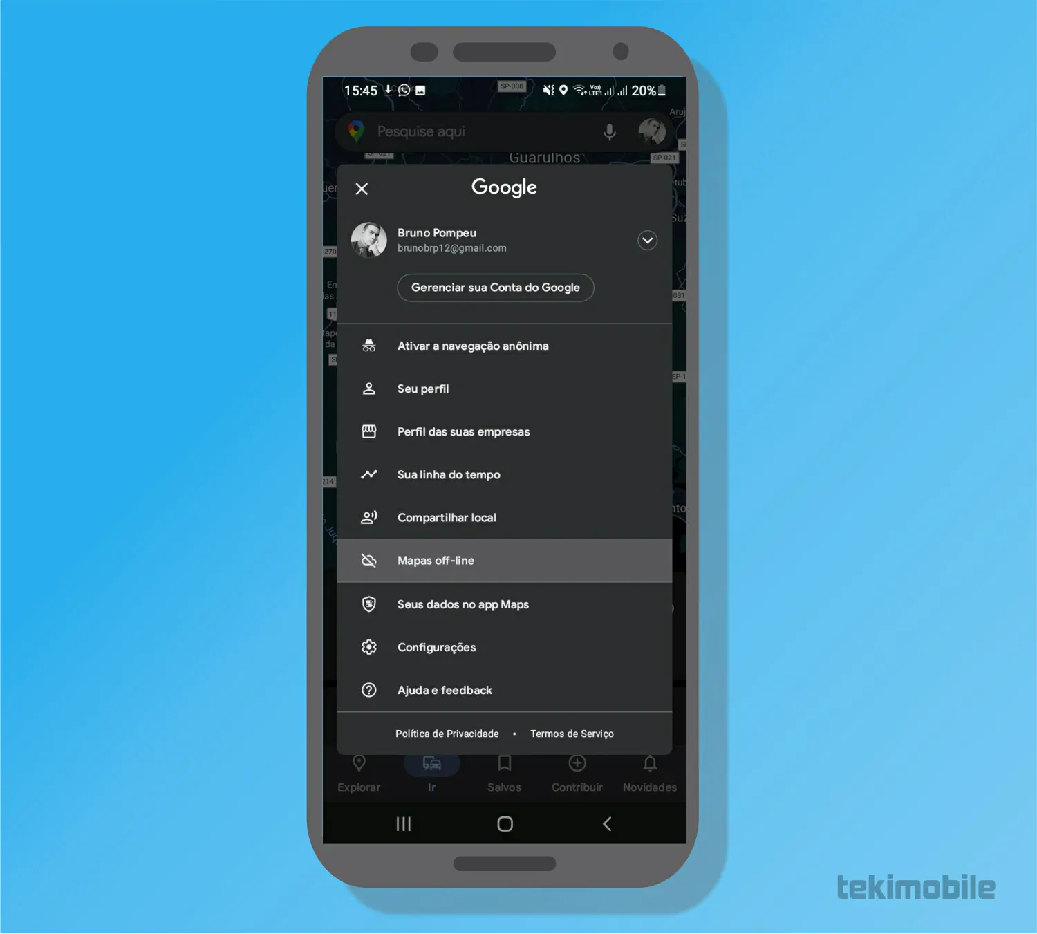 Selecione mapas offline - Google Maps Como baixar Mapas offline