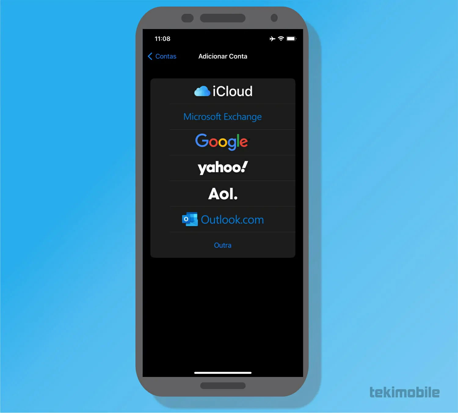 Selecione uma das opções - Como configurar e-mails no iPhone (Gmail, outlook e outros)