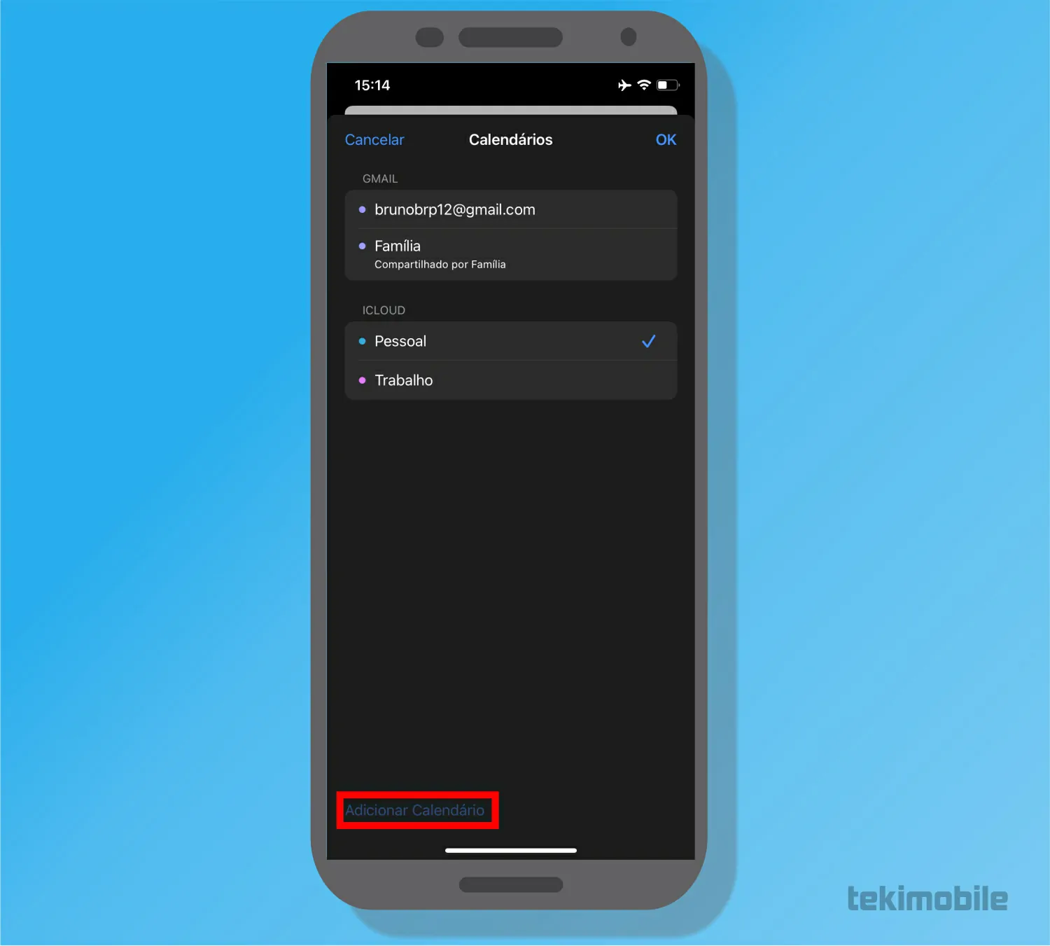 Toque em Adicionar calendário - Como agendar jogos da Copa do Mundo no Google Agenda e Calendário do iOS