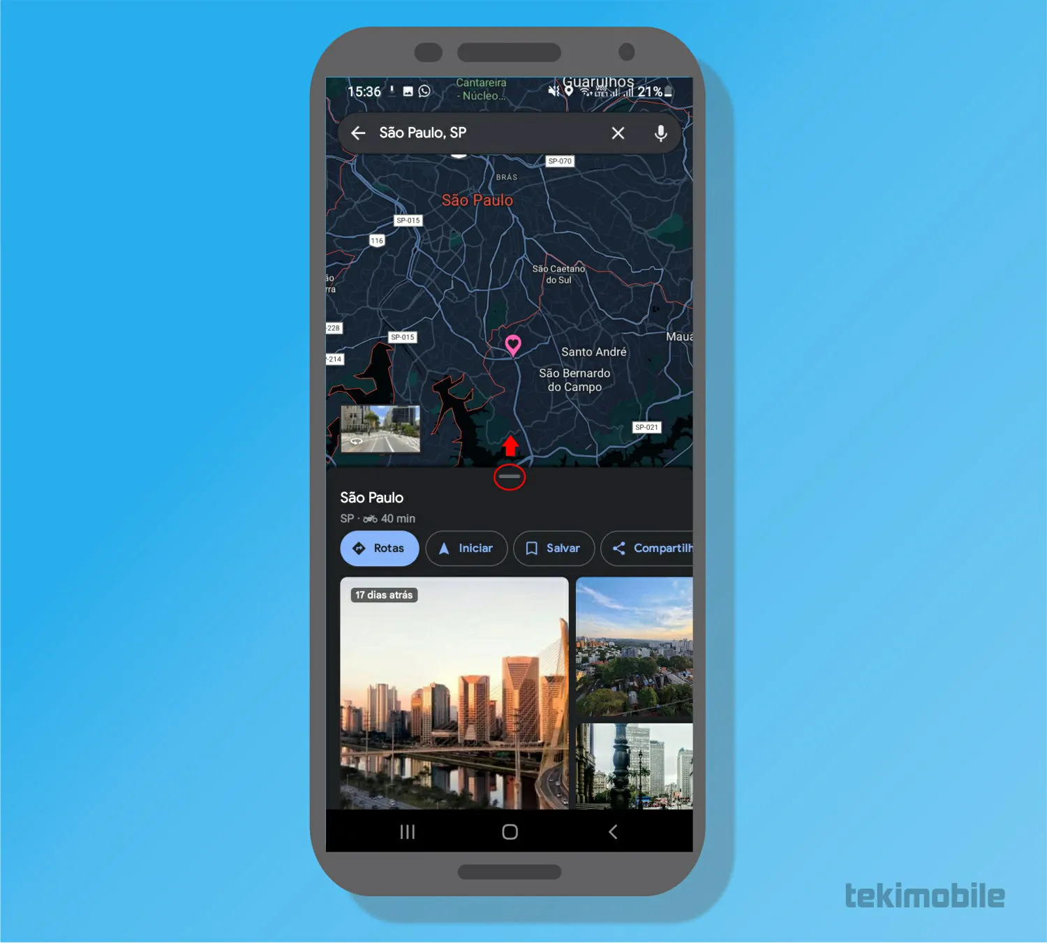 Toque sobre a barra e arreste pra cima - Google Maps Como baixar Mapas offline