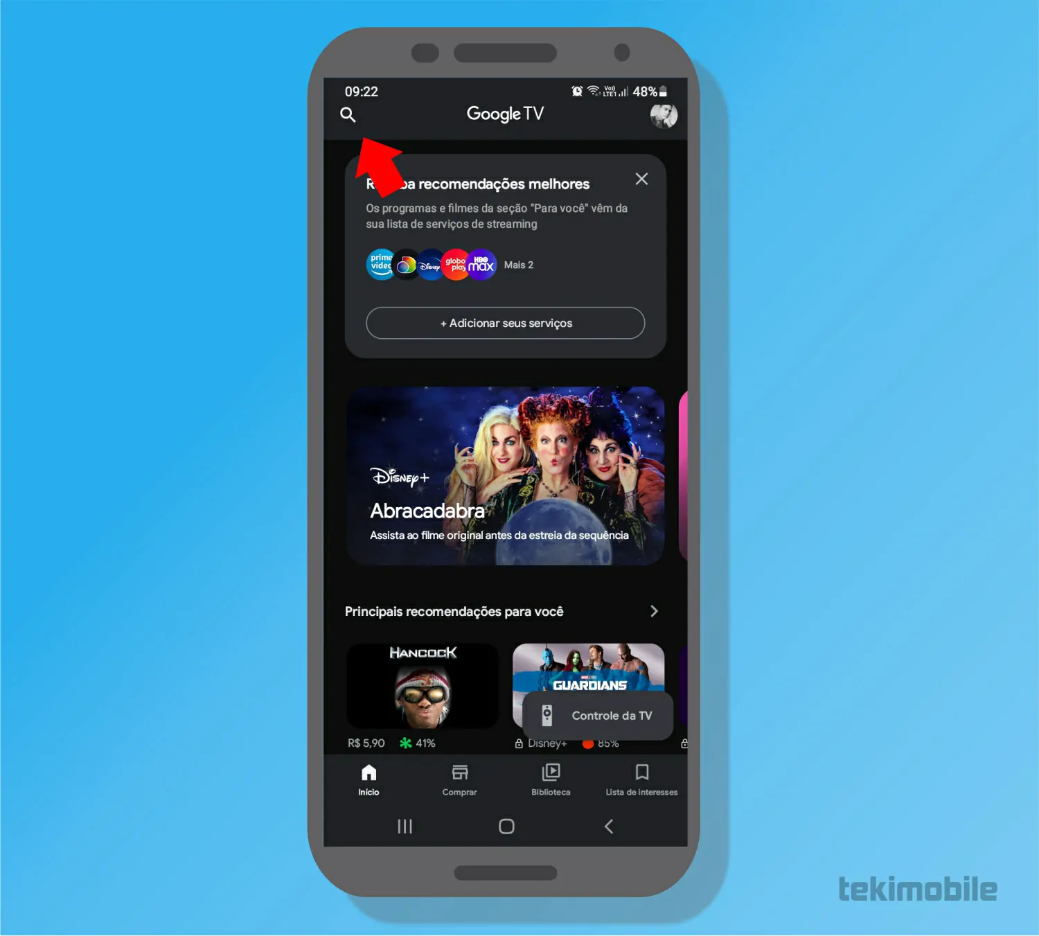 Toque sobre a lupa - Como usar Google TV para Android e iOS