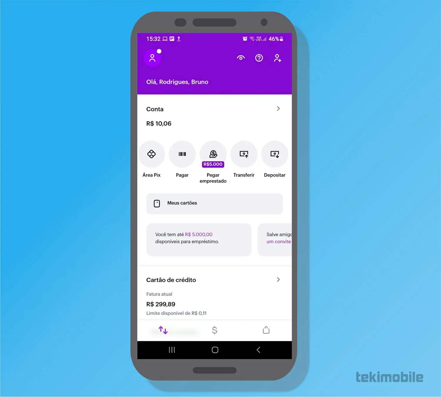 Toque sobre a opção de crédito - Como fazer empréstimo no Nubank