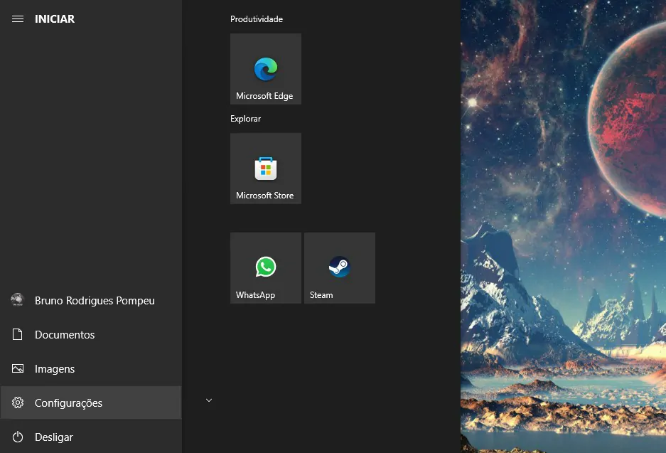 Toque sobre configurações - Como desinstalar uma atualização do Windows