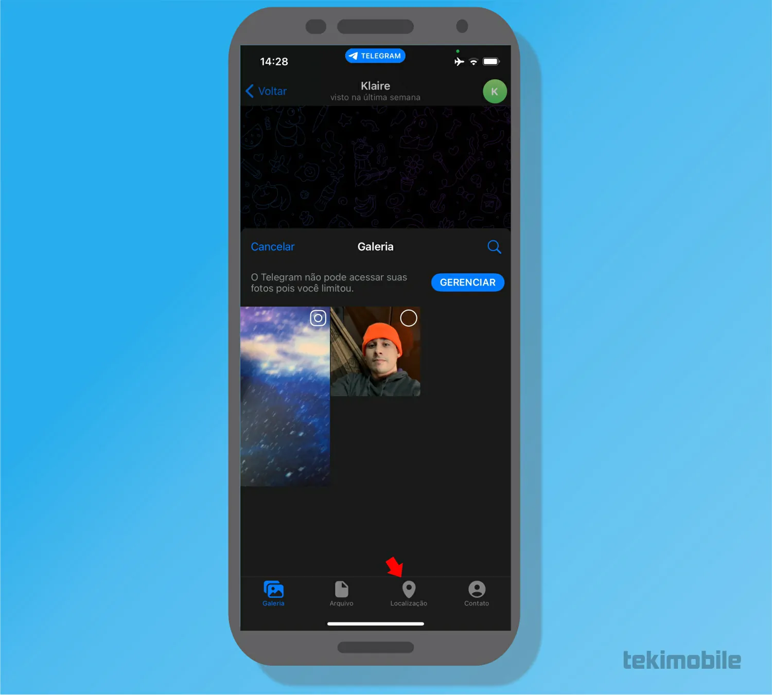 Toque sobre localização - Como compartilhar sua localização no Telegram