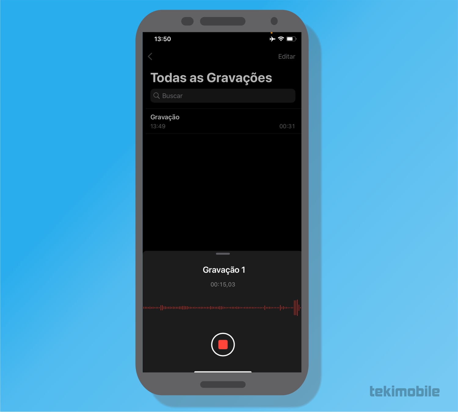 Toque sobre o botão parar - Como fazer notas de voz no iPhone [e compartilhar]