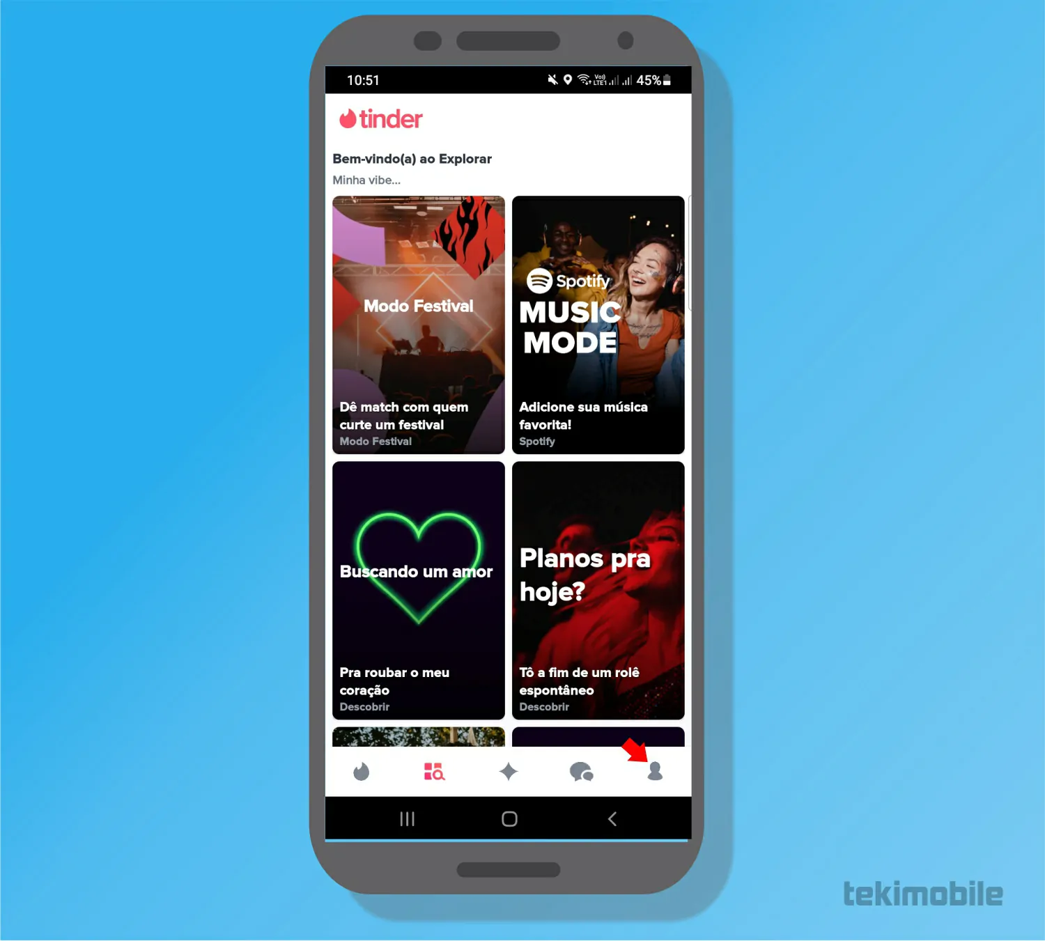 Toque sobre o ícone - Como vincular o Tinder ao Instagram