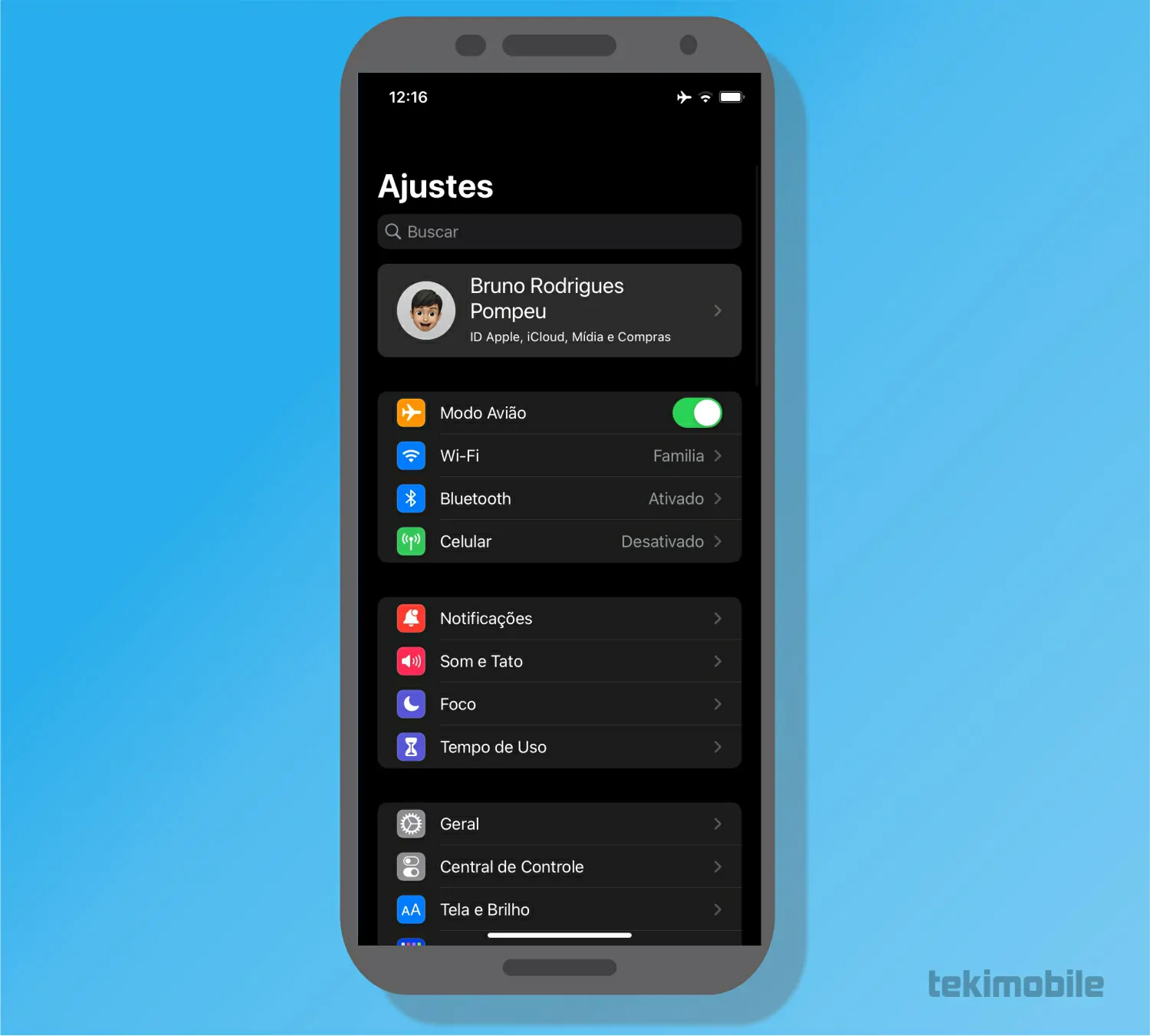 Toque sobre seu ID - Como deslogar e logar no iCloud no iPhone