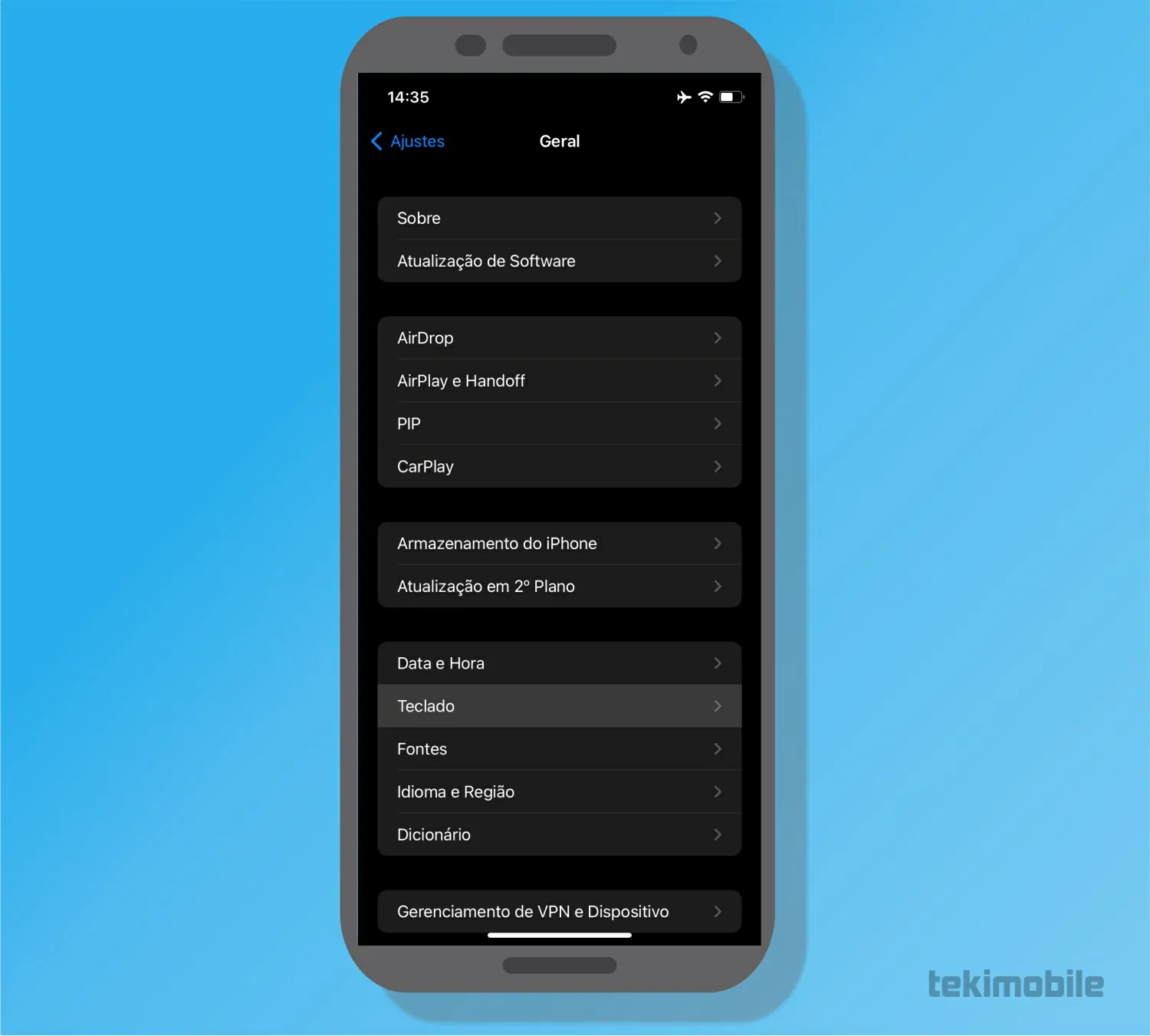 Toque sobre teclado - Como mudar o idioma do Teclado do iPhone (iOS)