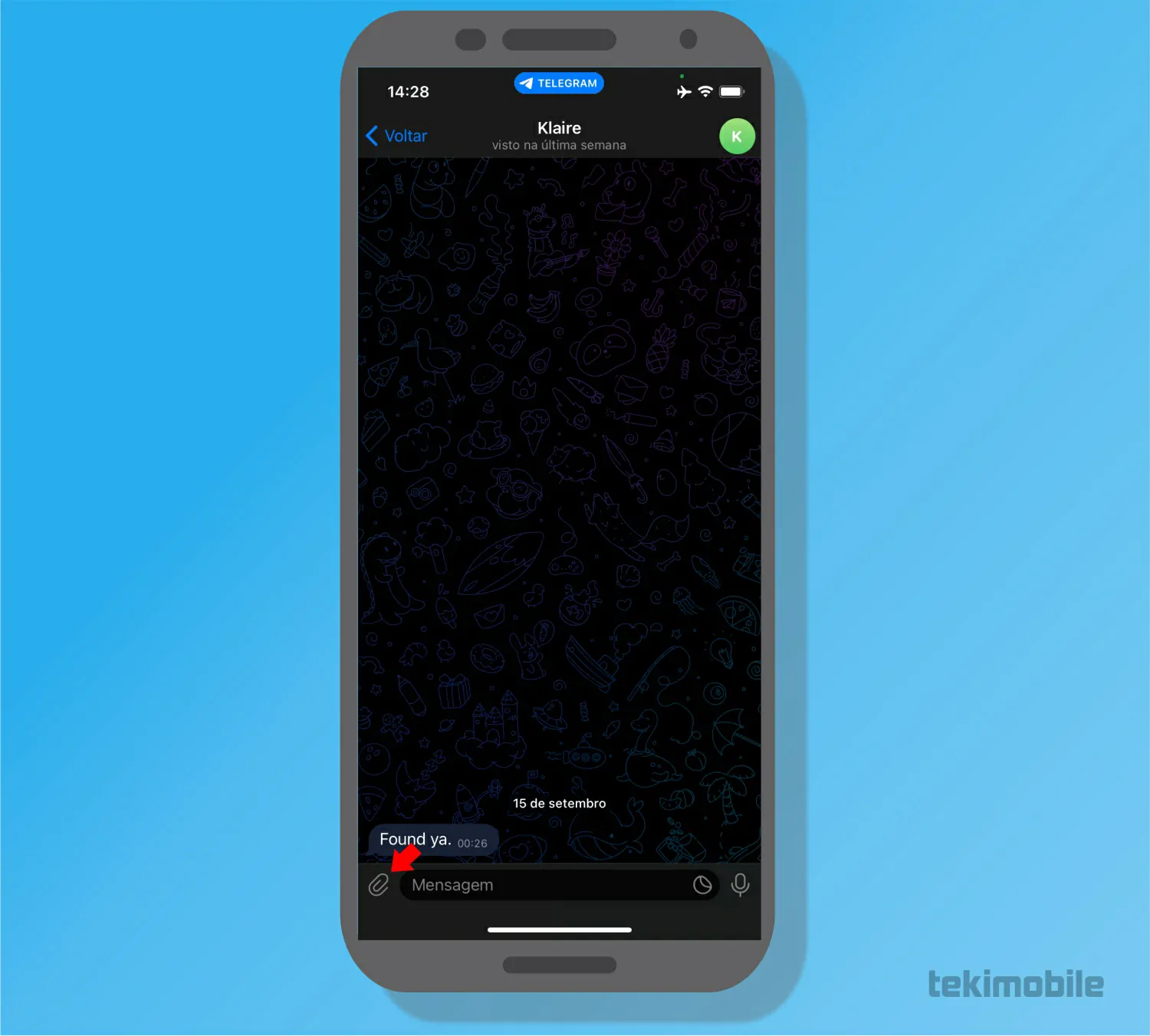Toque sobreo o ícone - Como compartilhar sua localização no Telegram