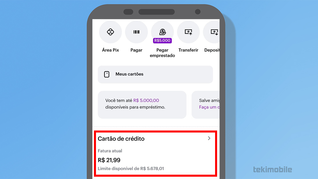 A seção cartão de crédito está logo abaixo