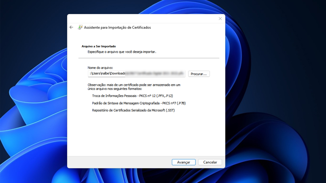 Defina corretamente o caminho do certificado