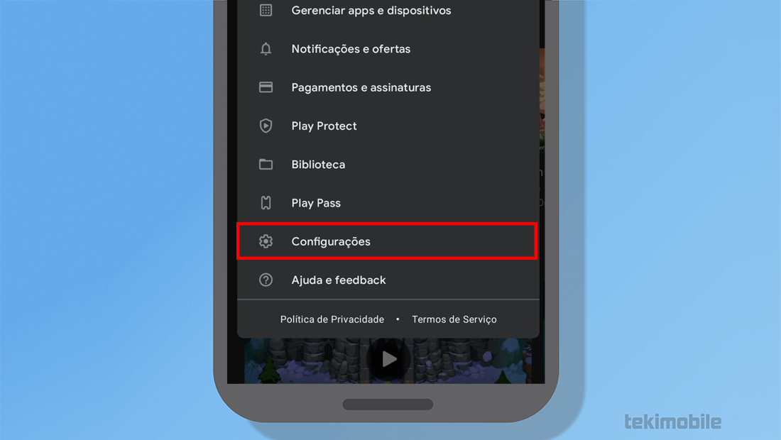 As configurações é um dos últimos ícones exibidos