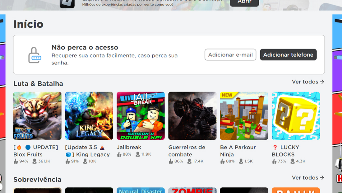 O site possui vários jogos