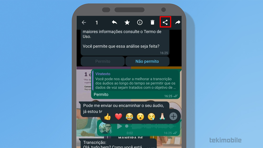O ícone de compartilhar está facilmente localizado