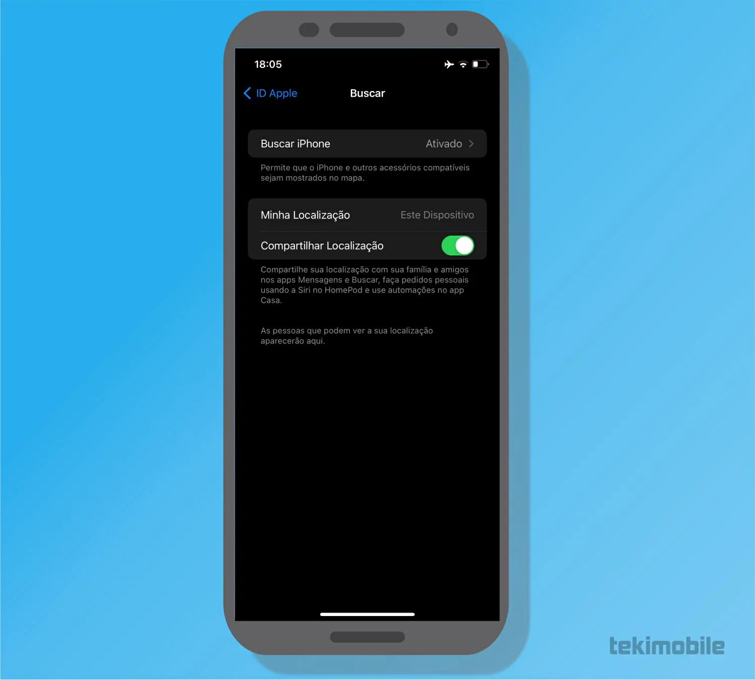Ative o interruptor - Toque em Buscar - Como formatar ou bloquear iPhone roubado/perdido