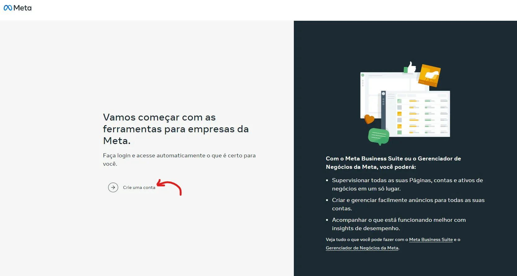 Clique em criar conta - Como acessar o Gerenciador de negócios do Facebook [e para que serve]