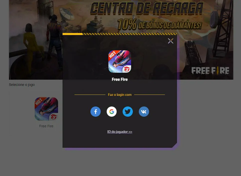 Clique em uma das opções - Como usar o recarga jogo PIX do Free Fire