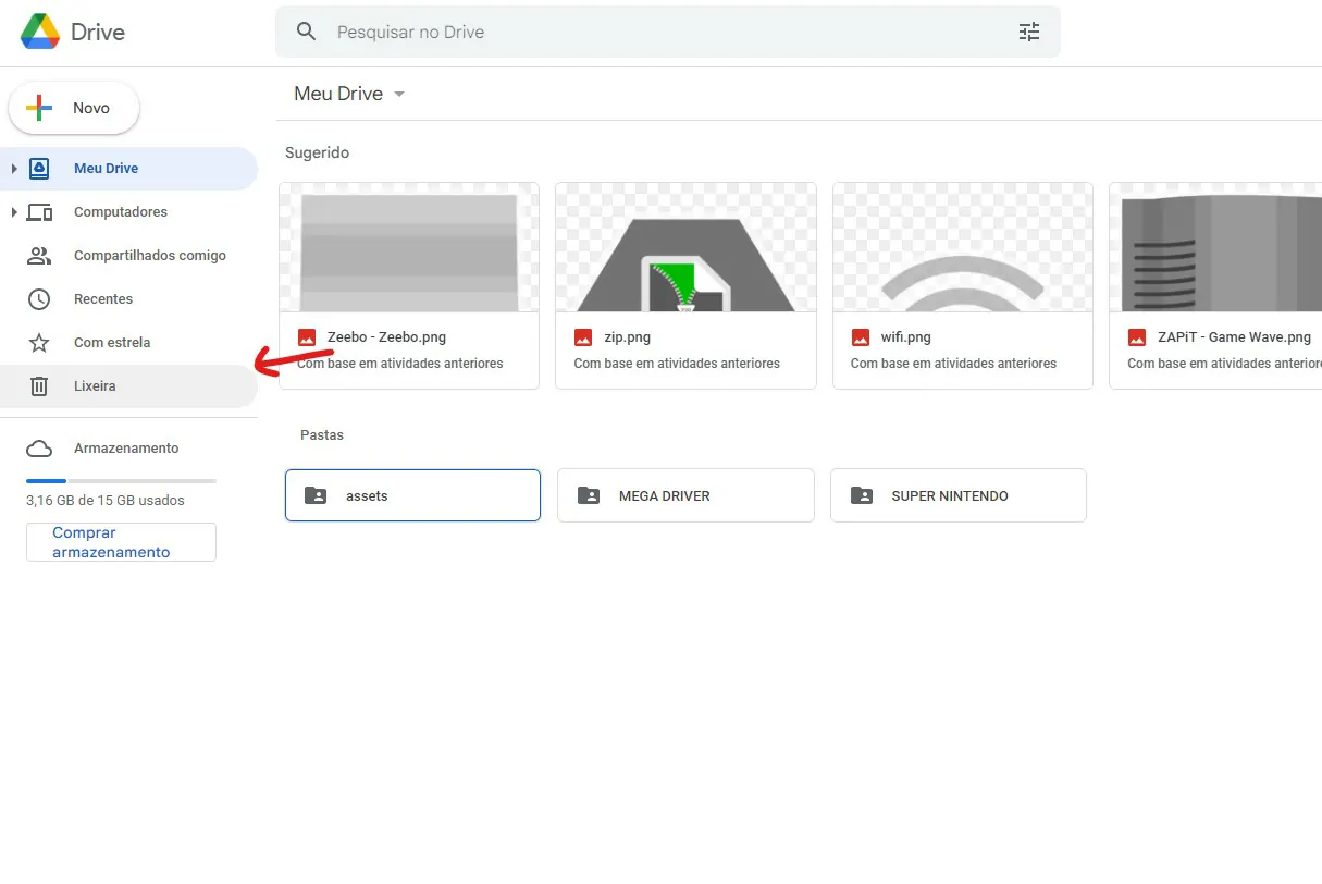 Clique sobre a lixeira - Como recuperar fotos apagadas da lixeira [Google Drive e Photos]