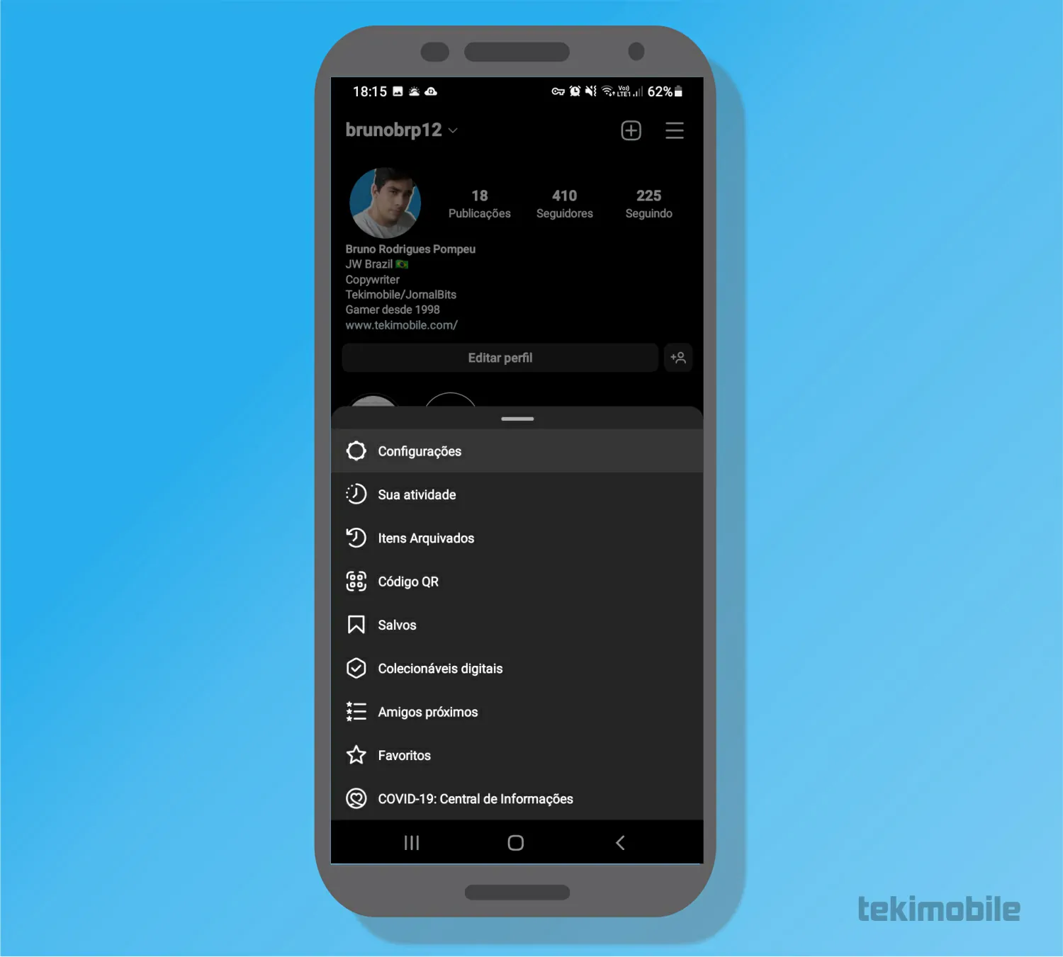 Toque em configurações - Como desbloquear uma pessoa no Instagram