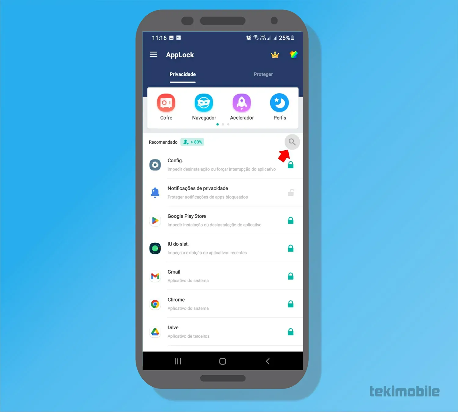 Toque na lupa - Como colocar senha no Instagram - Android e iOS